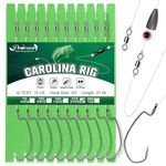 Dovesun 10PCS Ready Tied Carolina Rig Kit for Bass Fishing Free Rig Catfish Rig Fishing Rigs Kit with Bass Hooks Swivel Fluorocarbon Fishing Line Fishing Weights 3/4 OZ