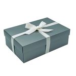 Silver Gift Box with Lid | Pick Your Ribbon Colour | Large Memory or Hamper Boxes | Flat-Packed Gift Boxes for Presents, Birthday or Baby Gifts | Size 30x20x10cm (Ivory Ribbon 50)