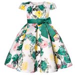 Cichic Flower Girl Dress Summer Elegant Satin Floral Print Frocks Toddlers Birthday Party Pageant Wedding Prom Dresses Green 7-8 Years