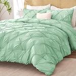 BEDELITE Green Queen Comforter Set - 3 Pieces Boho Pintuck Bedding Comforter Sets, Lightweight Soft & Warm Bed Comforter Queen with 2 Pillowcases for All Season