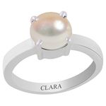 Clara Certified Pearl (Moti) 6.5cts or 7.25ratti 4 Prongs Silver Ring for Men and women-15