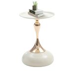 Ironalita White Pedestal Side Table for Small Spaces, Metal Round Unique End Tables Living Room Modern Corner Accent Table, Martini Table Small Drink Table for Couch, Sofa, Recliner, Bedroom