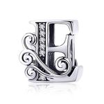 Genuine 925 Sterling Silver Initial A-Z Alphabet Bead 26 Letter Charms for Pandora Bracelet Birthday Christmas Gift Jewellery (E)