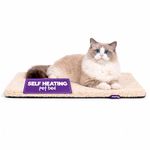 Petlicity Self Heating Cat Bed, 60x45cm – No Electricity Required Heated Cat Bed with Noiseless Thermal Film - Machine Washable, Non-Slip Base Cat Heating Pad for Winter - Beige