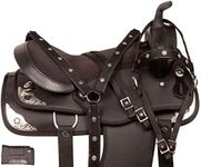 Acerugs Western Horse Saddle Set PAD Headstall REINS Breast Collar TACK Light Weight Synthetic Cordura (Black, 16")