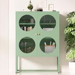 ArtissIn Buffet Sideboard Cupboard Cabinet Storage Glass Doors Metal Green Ella