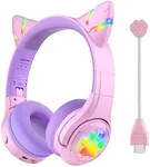 Riwbox CF9 Cat Ear Kids Bluetooth Headphones with LED Light Up,Safe 85dB Volume Limit,Built-in Mic&Boom Mic for Calls,Kids Wireless&Wired Headphones for Tablet/Airplane/School/Online Learning (Purple)