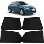 OTO2EYE Car Sun Shade Compatible for Swift Dzire Model-2012-2017, Z-Black Fix Type Side Window Curtains, Only Half Cut in Front Window, 4 Pieces Set