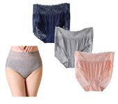 CHUNG Women's Cotton Briefs Underwear Super Sexy Wide Lace Edge High Waist Bikini Panties Plus Size (Nude/Navy/Grey,S/M)