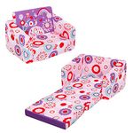 MallBest Kids Sofas Children's Sofa Bed Baby's Upholstered Couch Sleepover Chair Flipout Open Sofa(Pink/Flowers)