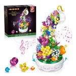 HOGOKIDS Flowers Music Box Building Block Kit with Light- 571PCS Botanical Collection Rotating Music Box Building Blocks Set | Valentine's Day, Birthday Gift for Girls Boys Couples Adults Kids Ages 6+