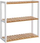 SONGMICS Bamboo Bathroom Shelf, 3-Tier Adjustable Plants Rack, Wall-Mounted or Stand, in The Living Room, Balcony, Kitchen, 5.9 x 23.6 x 21.3 Inches, Natural and Cloud White UBCB13WN