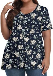 Plus Size Womens Tops Oversized Short Sleeve Womens Summer Tops V Neck Casual Dressy Loose Fit Cute Lady Blouses Shirts (37-Navy, XX-Large)