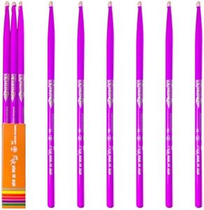 3-pairs(Purple),Neon UV Glow Drum Stick,Classic 5A Drum Stick, Hickory Drum Stick, for Acoustic or Electronic Drum, wood drumstick glow under black light on stage,cant glow in dark.School Season Gift.
