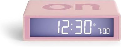 Lexon Flip+ Digital Alarm Clock for Bedrooms, Reversible On/Off Faces with Snooze function, LCD display & Touch Sensor Light, Radio Controlled & Battery Operated, Rubber - Pink