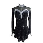 LIUHUO Black Ice Figure Skating Dress for Girls Women Backless Long-Sleeved Beaded Dresses, Black, Small