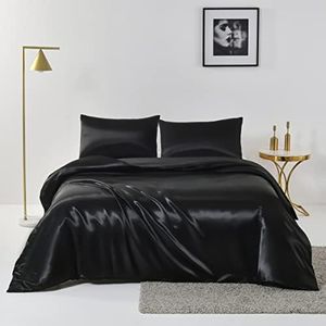 Ydtwnyq Chanyuan Black Satin Duvet Cover Set King Size Luxurious Smooth Silk Bedding Set Soft Microfiber Satin Bedding Collection Cool 102"x90" with 2 Pillowcases (Black, King)