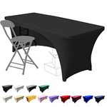 Dololoo Stretchable Tablecloths 6ft for Rectangle Tables with Open Back, Fitted Spandex Rectangular Patio Table Covers, Wedding, Party, Kitchen, Beauty Event Decoration-Black