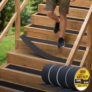 Lockport Anti Slip Tape - Heavy Duty Black Grip Tape for Stairs - 4 Pack - 4” x 25ft Each roll for Stair Treads Non Slip Outdoor/Indoor - Traction for Ramps and Steps