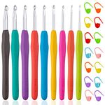 Vodiye 9 Sizes Crochet Hooks 2.0–8.0mm, Ergonomic Crochet Hook Set, Crochet Needles for Beginners and Crochet Hook Lovers