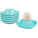 Flexzion Egg Cups for Soft Boiled Eggs - Set of 6 Ceramic Egg Holder - Stackable Egg Coddler Cups with Base for Serving, Breakfast, Brunch - Kitchen Table Decor, Blue