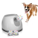 ABC Automatic Dog Ball Launcher. White Automatic Ball Thrower for Dogs. ABS Automatic Ball Launcher for Dogs with Throwing Distance 10 ft, 20 ft, 30 ft. Dog Ball Thrower Automatic with 3 Balls