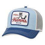 American Needle Hamm's Beer Valin Adjustable Snapback Trucker Baseball Hat, White/Light Blue/Royal (MILLER-1904B), Hamm's (White/Blue), Adjustable