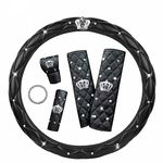 coofig Steering Wheel Covers with Bling Diamond,Sparkly Crown Car Accessories Set for Women include Leather Car Seat Belt Pads, Gear Shift Cover, Handbrake Cover, Start Button Ring Decorations