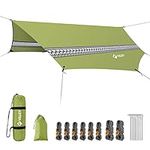 VILLEY Hammock Tent Rain Fly, Octagonal Waterproof Camping Tarp, Sun Shelter for Camping, Backpacking, Hiking, Accessory Includes Stakes, Ropes and Carry Bag (Green)