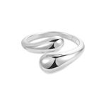 ALEXCRAFT Sterling Silver Rings For Women, Silver Chunky Thick Ring Teardrop Waterdrop Ring Curved Open Large Smooth Ring Thumb Finger Rings Simple Adjustable 925 Sterling Silver Ring for Women Men