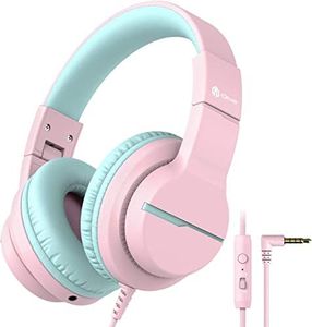 iClever HS19 Kids Headphones with Microphone for School, Safe Volume Limited, Over-Ear Girls Boys Headphones for Kids with Shareport, Foldable Wired Headphones for iPad/Travel (Pink)