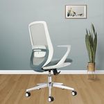 NXTGEN MISURAA Imported Prague Mid Back Ergonomic Chair with Advanced Synchro Tilt Mechanism, Cushion Seat and Nylon Mesh Back, Adjustable Seat Depth, Lumbar Support and Arms (White and Blue)