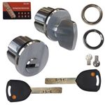 RiKey Security - Solid Brass Mortise Cylinder 1" with 2 High Security Keys and Inside Thumb-Turn Cylinder