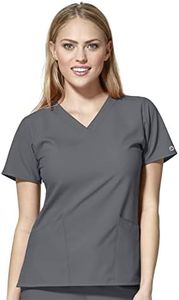 WonderWink 123 6255 Women's Basic Solid V-Neck Scrub Top, Pewter, Medium
