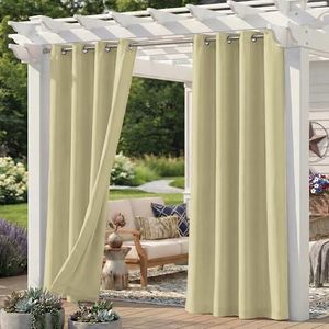 Sunshelf Set of 6 Outdoor Curtains for Patio Waterproof, Breathable Grommet Privacy Panels for Porch, Pergola & Gazebo, Light Filtering, Weatherproof, 54W x 108L Inches, Beige