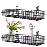 2pcs Metal Wire Baskets for Storage, 15.7 x 5.9 x 2.4 Inches Slatwall Panel Display Basket Hanging Wall Grid Panel Basket with Hooks Organizing Accessories for Home Kitchen Dormitory, Black