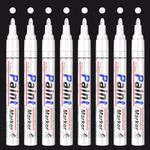 APOGO White Paint Pens Permanent Paint Markers - 8 Pack Oil Based Paint Pens, Medium Tip, Waterproof Paint Marker set for Rocks, Wood, Metal, Plastic, Glass, Mugs, DIY Craft, Touch Up Paint Pen