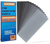 Aucenix 12PCS Sandpaper, 120 to 2000 Mixed Grits Assorted Sanding Paper Pack for Wood, Fine & Coarse Wet & Dry Waterproof Abrasive Paper Sheets for Walls, Metal Plastic, Furniture Finishing, Polishing