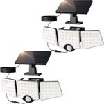 Lepro Solar Motion Sensor Light Outdoor, WL5000 Security Lights, Separate Solar Panel, 3 Adjustable Heads 270° Wide Angle, 6500K Flood Light, IP65 Waterproof for Outside Porch Yard Garage, 2 Pack