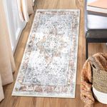 COMSLE Washable Door Mat, Front Door mat Indoor Faux Wool Absorbent Small Rugs for Entryway Distressed Throw Rug Non-Slip Accent Floor Carpet for Entrance Bedroom, 24X48 Inches Orange