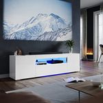 ELEGANT LED TV Unit 180cm High Gloss Modern TV Stand Cabinet with Ambient Lights for 50 52 55 60 65 75 inch 4k TV Living Room and Bedroom Furniture with Storage, White