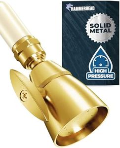 HammerHead Showers® Solid Metal 2 Inch High Pressure Shower Heads - BRUSHED GOLD – California Compliant 1.75 GPM Low Flow Rate High Flow Shower Head with ADJUSTABLE SPRAY PATTERN Fixed Shower Head
