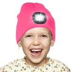 Attikee LED Lighted Beanie Cap for Kids, Rechargeable 4 LED Headlamp Hat, Knitted Winter Hat with Torch for Cycling Running Camping Night Walking, Christmas Novelty Gifts for Boys Girls Kids Children