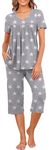 LAOLASI Women's 2 Piece Pajamas Set Short Sleeve Shirt and Capri Pants Lounge Sleepwear Ladies Pjs Sets with Pockets,Pink Star,Large