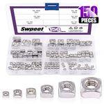 150Pcs 304 Stainless Steel 6 Sizes Metric Square Nuts Assortment Kit, Machine Screw Nuts Metric Coarse Thread - M3 M4 M5 M6 M8 M10