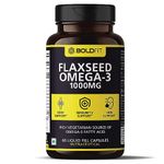 Boldfit Flaxseed Oil Capsules 1000mg with Omega 3 for Men & Women - Supports Skin, Joint, Hair & Immunity Support. - 60 Veg Capsules.