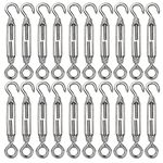 AHUNTTER 20PCS Turnbuckle Wire Tensioner M4 Heavy Duty 304 Hook & Eye Rope Cable Tension Set Adjustable Garden Wire Tensioner Kit for Clothesline Railing Decking Plants Fence - Silver