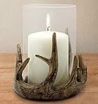 UK-HOME-BARGAINS Antler Pillar Candle Holder Deer Glass Lantern Antique Vintage Hurricane Christmas Decoration Heigh:13cm, Brown