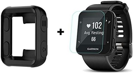for Garmin Forerunner 35 Case, Lamshaw Silicone Case with Screen Protector (2 Pack) for Garmin Forerunner 35 Watch (Black case+ Screen Protector)
