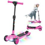 AIYAPLAY Electric Scooter for Kids, 3 Wheel Foldable Kids Scooter for Age 6-10 with 4 Levels Adjustable Height, LED Lights, Up to 6km/h, Maximum Range 8km, 4.8kg Lightweight for Boys and Girls, Pink